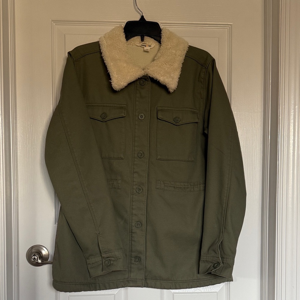 Hang Ten Olive Jacket with Plush Cream Collar